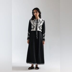 ETHNIC Pakistani Black and White Embroidered Long Dress